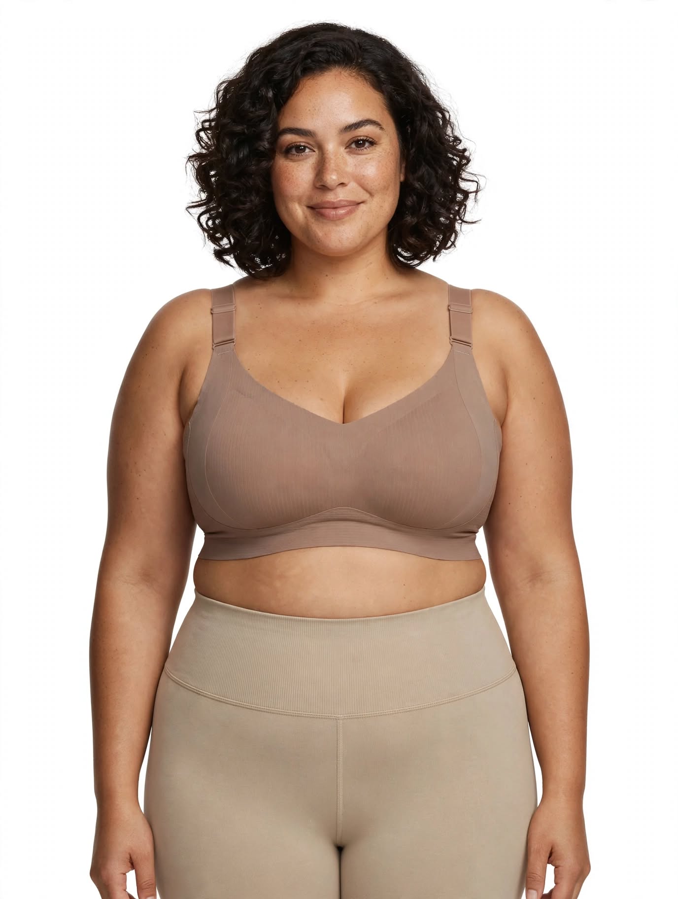 Wireless Ribbed Comfort Bra | Seamless Side Support, Full Coverage (XS-3XL) (Mocha)